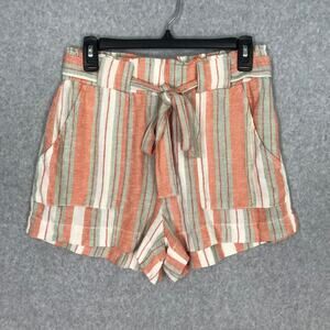 Banjara Shorts Medium Coral‎ Cream Linen Pockets Pull On Resort Cruise Beach